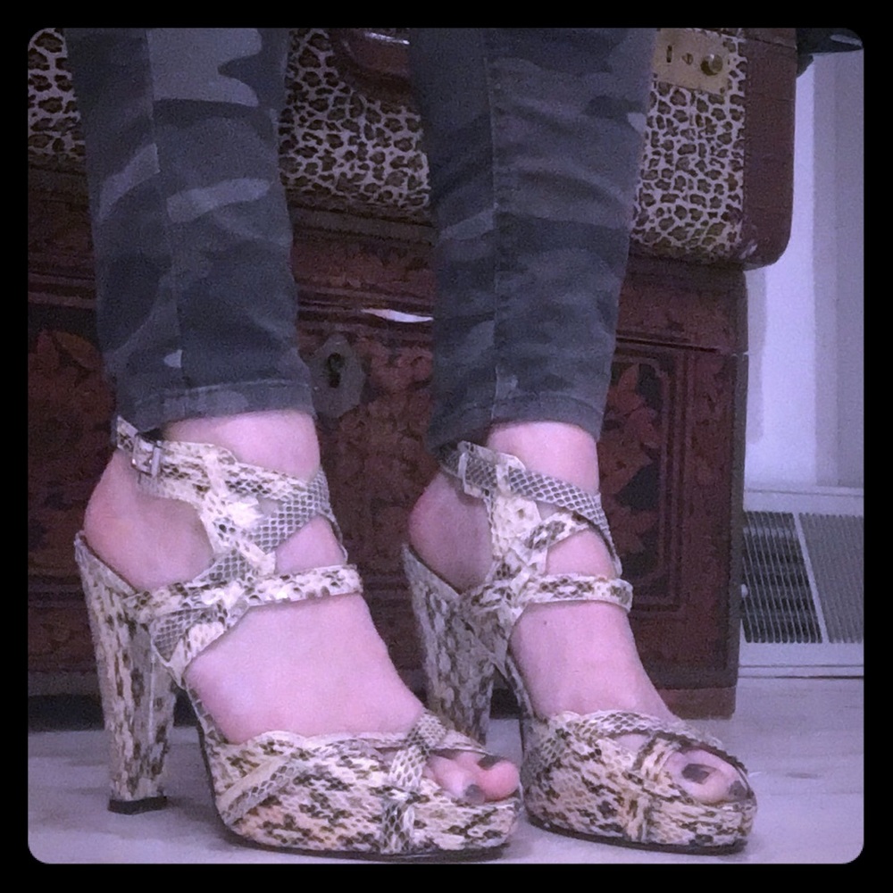 Calvin Klein Snakeskin Strapped Heel